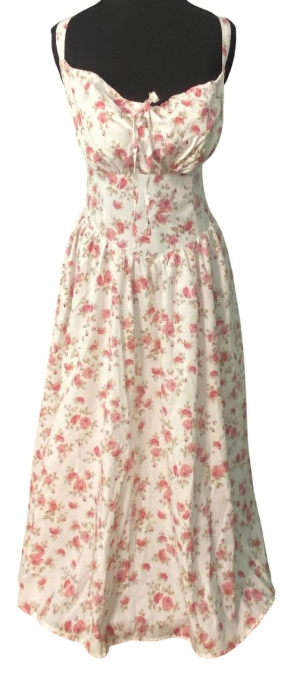Scarlett Darkness XL Cottagecore Floral Corset Midi Dress Pink Roses Milkmaid